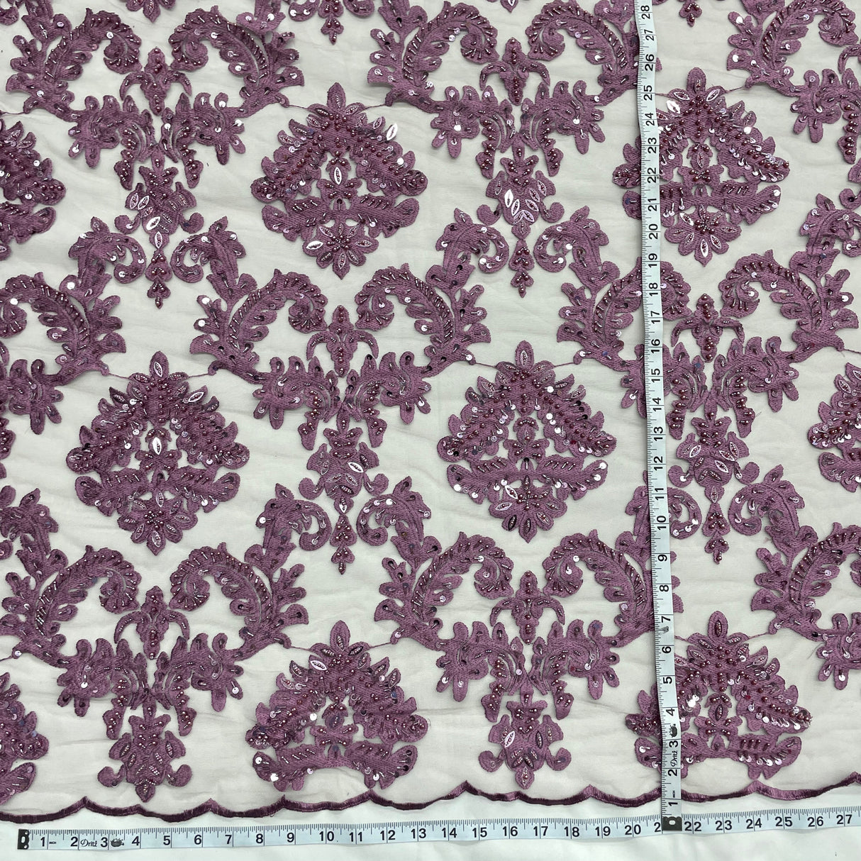 Beaded Lace Fabric on Polyester Net Mesh 56"