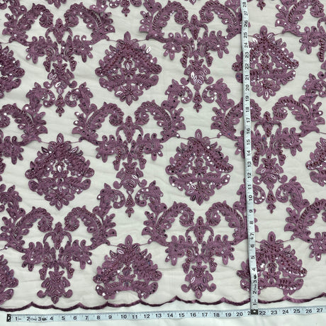 Beaded Lace Fabric on Polyester Net Mesh 56"