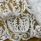 1 Yard Corded Bridal Lace Fabric, Embroidered 100% Polyester Net Mesh for Wedding Dresses