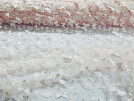 3D Butterfly Metallic Design Polyester Fabric - Metallic Butterfly Embroidery, Mesh Lace, 58" Width (1 Yard)