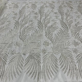 1 Yard Beaded & Corded Bridal Lace Fabric Embroidered on 100% Polyester Net Mesh