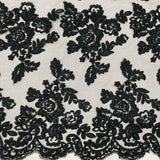 1 Yard Beaded and Corded Bridal Lace Fabric Embroidered on Polyester Net Mesh
