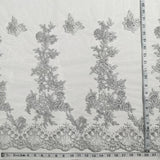 1 Yard Beaded and Corded Bridal Lace Fabric Embroidered on Polyester Net Mesh