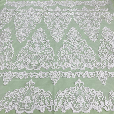 Corded Bridal Lace Fabric - Embroidered Polyester Net Mesh, 53" Width, 5 Colors (1 Yard)