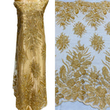 Beaded Lace Fabric on Polyester Net Mesh