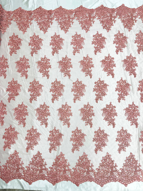 Camila Embroider Floral Damask Lace Fabric - Floral Damask, 54" Width (1 Yard)