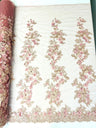 Scarlet 3D Floral Design Lace Fabric - Embroidered Beaded Mesh Lace, Double Scallop, 54" Width (1 Yard)