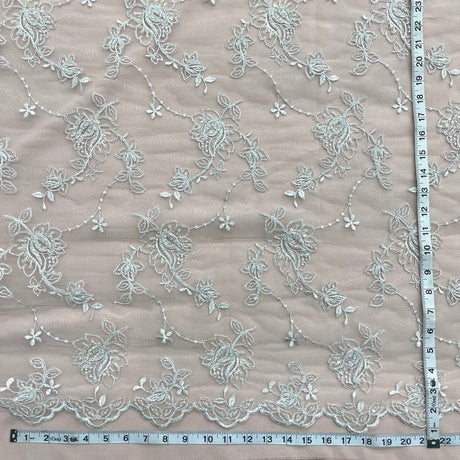 Beaded Corded Bridal Lace Fabric