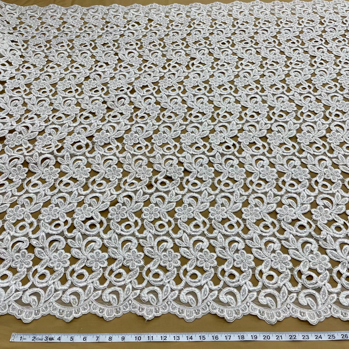 Beaded Corded Bridal Lace Ivory Mesh