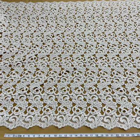 Beaded Corded Bridal Lace Ivory Mesh