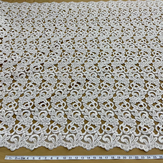 Beaded Corded Bridal Lace Ivory Mesh