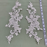 Beaded Corded Floral Lace Applique 100% Polyester Net Mesh