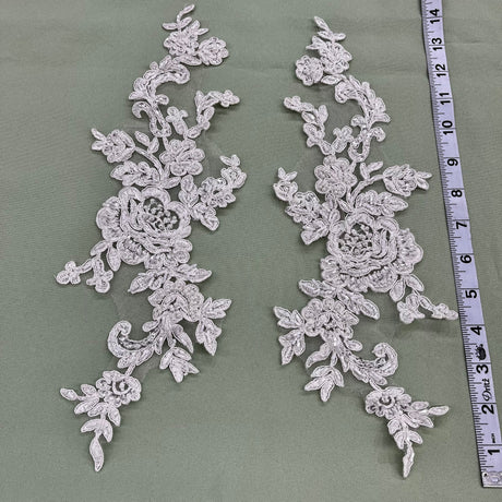 Beaded Corded Floral Lace Applique 100% Polyester Net Mesh