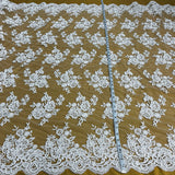 1 Yard Ivory Corded Bridal Lace Fabric Embroidered on Polyester Net Mesh 51 Inch Width