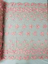 Lia 3D Floral Design Lace Fabric - Beaded Mesh, Double Scallop, 54" Width (1 Yard)