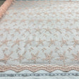 Beaded Lace Fabric Embroidered On 100 Percent Polyester Net Mesh - Peach, Pink, 53" Width (1 Yard)
