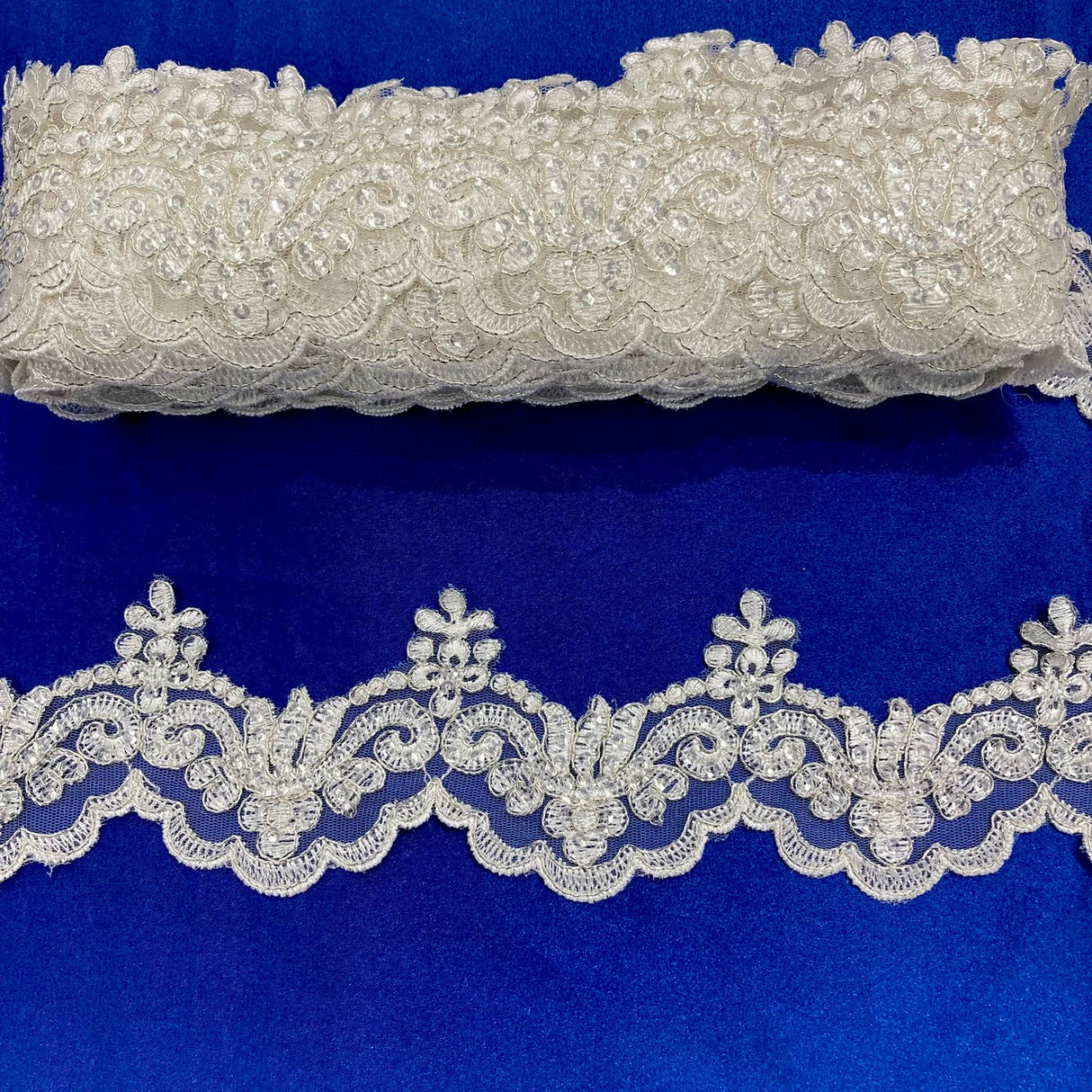 Beaded Corded Lace Trim 3" Polyester Net Mesh