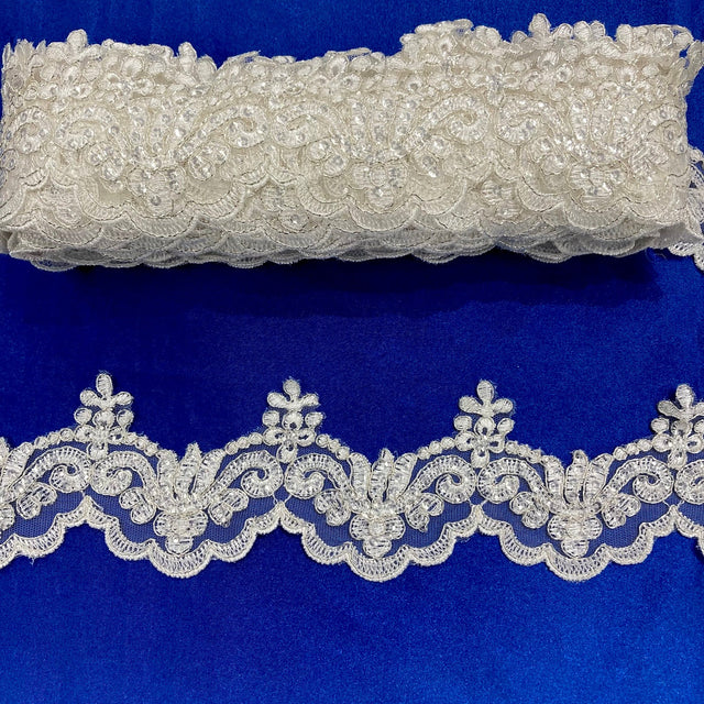 Beaded Corded Lace Trim 3" Polyester Net Mesh