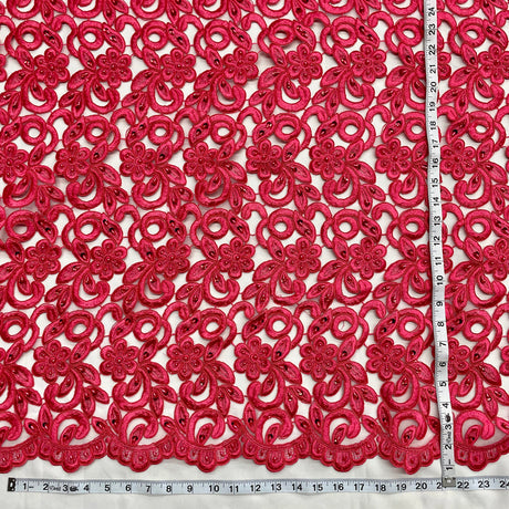 1 Yard Beaded Corded Bridal Lace Fabric Embroidered on 100 Percent Polyester Net Mesh 52 Inch Width