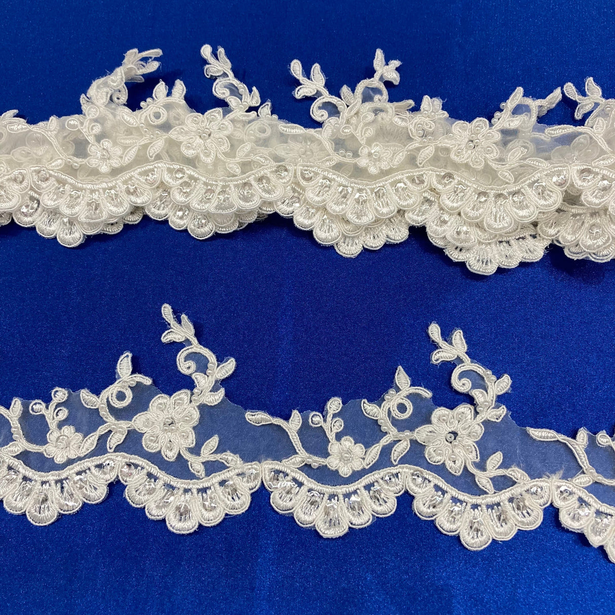 Beaded Corded Lace Trimming Polyester Fabric - Embroidered, 3.25" Width, Multiple Colors (1 Yard)