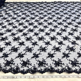 Beaded Corded Bridal Lace Black Mesh