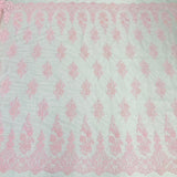 Beaded Corded Lace Fabric on Polyester Net Mesh