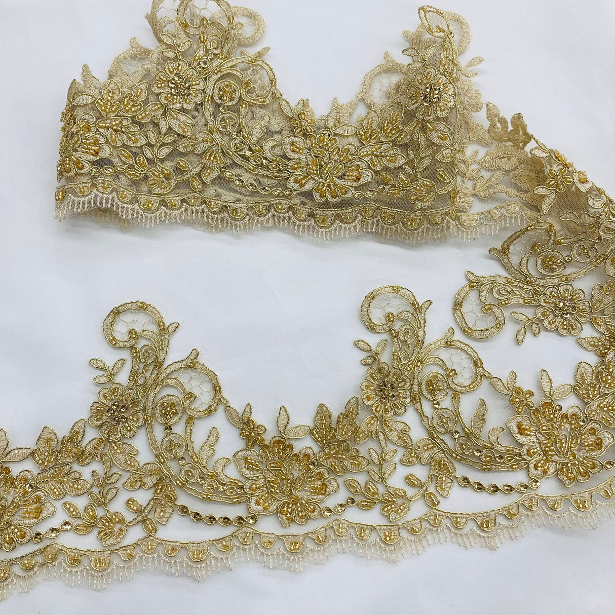 Beaded Corded Lace Trim 100% Polyester Net Mesh