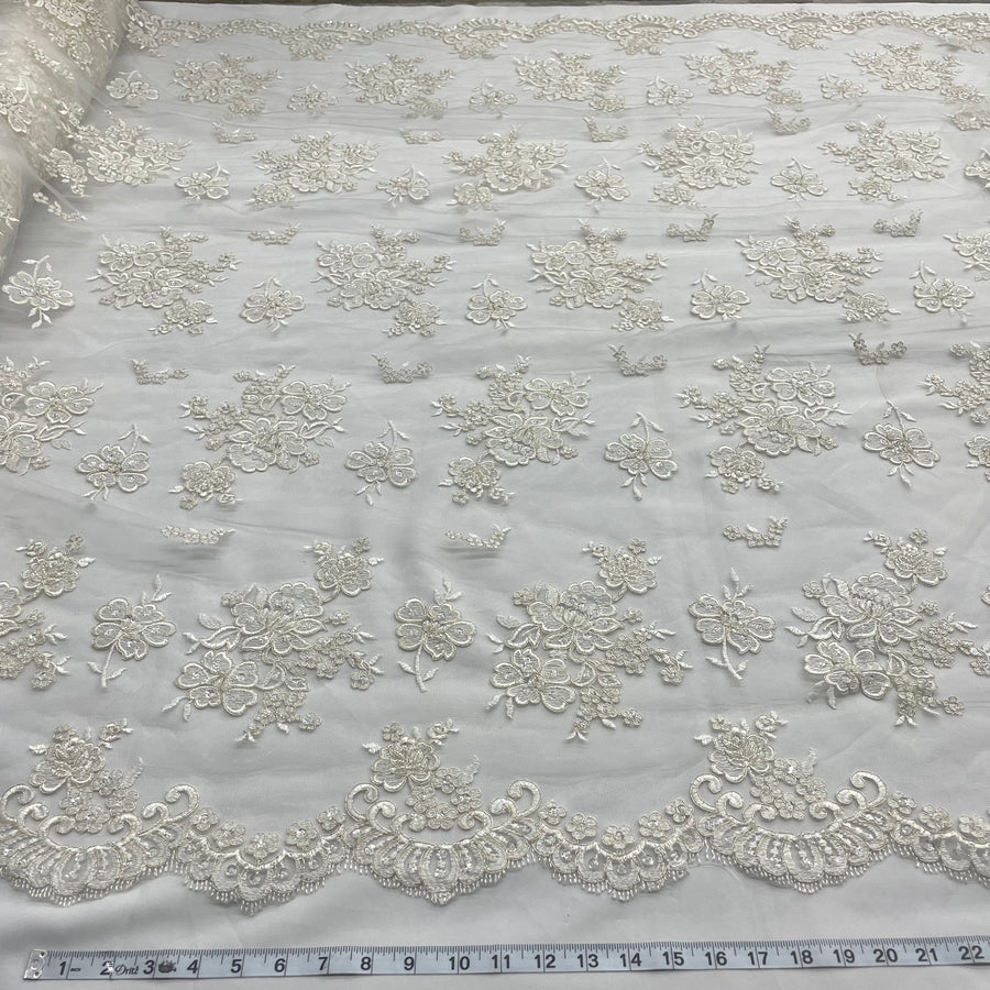 1 Yard Exquisite Beaded Lace Fabric Embroidered with Sequins on Polyester Net Mesh