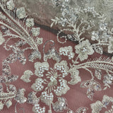 Beaded Lace Fabric Embroidered On 100 Percent Polyester Net Mesh - White, Ivory, Antique Silver, 51" Width (1 Yard)