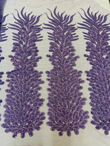 New Vegas Heavy Beaded Feather Design Embroidery Mesh Fabric - Beaded Feather Design, 11" Width, 50" Length (1 Panel)