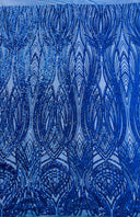 Feather Damask Shiny Sequin Design 4 Way Stretch Mesh Fabric - Iridescent Sequin Embroidered Mesh, 48-50" Width, 36" Length (1 Yard)