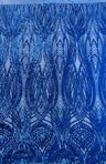 Feather Damask Shiny Sequin Design 4 Way Stretch Mesh Fabric - Iridescent Sequin Embroidered Mesh, 48-50" Width, 36" Length (1 Yard)