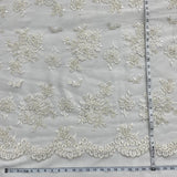Beaded Lace Fabric Embroidered On 100 Percent Polyester Net Mesh - Ivory With Silver, White With Silver, 54" Width (1 Yard)