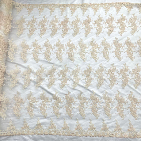 1 Yard Corded Embroidered Bridal Lace Fabric for Wedding Gowns 54 inch Width