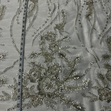 Beaded Lace Fabric Antique Silver