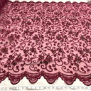 Beaded And Corded Bridal Polyester Organza Fabric - Wine Embroidered Lace, 54" Width (1 Yard)