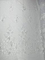 Orquidia 3D Floral Design Embroidered With Pearls Lace Fabric - 3D Floral Mesh Lace, 54" Width (1 Yard)