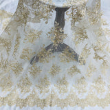 1 Yard Corded Bridal Lace Fabric Embroidered on 100% Polyester Net Mesh White