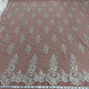 Beaded Corded Floral Bridal Lace Fabric - White, Scalloped Border, 54" Width (1 Yard)