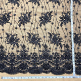 Beaded Corded Bridal Lace Fabric - Black, Navy, 51" Width (1 Yard)