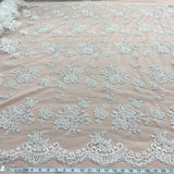 Beaded Lace Fabric Embroidered On 100 Percent Polyester Net Mesh - Ivory With Silver, White With Silver, 54" Width (1 Yard)