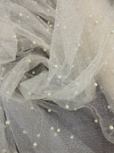 Glitter Mesh Fabric with Scattered Pearls