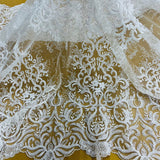 1 Yard Beaded & Corded Bridal Lace Fabric Embroidered on 100% Polyester Net Mesh