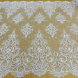 Beaded Corded Bridal Lace Polyester Fabric - Embroidered Net Mesh, White, Ivory, Silver, Gold, 56" Wide (1 Yard)