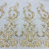 1 Yard Ivory Beaded Lace Fabric Embroidered on 100 Percent Polyester Net Mesh 54 Inch Width