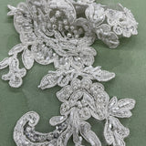 Beaded Corded Floral Lace Applique 100% Polyester Net Mesh