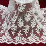 1 Yard Luxurious Corded Bridal Lace Fabric Embroidered on 100% Polyester Net Mesh – Silver – 54"