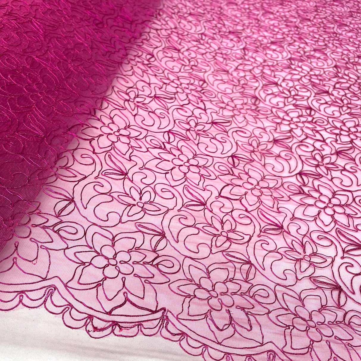 Embroidered Corded Bridal Lace Fuchsia