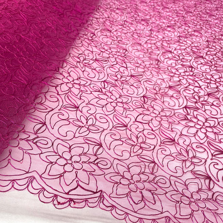 Embroidered Corded Bridal Lace Fuchsia