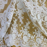 1 Yard Opulent Beaded and Corded Bridal Lace Fabric Embroidered on 100% Polyester Net Mesh White